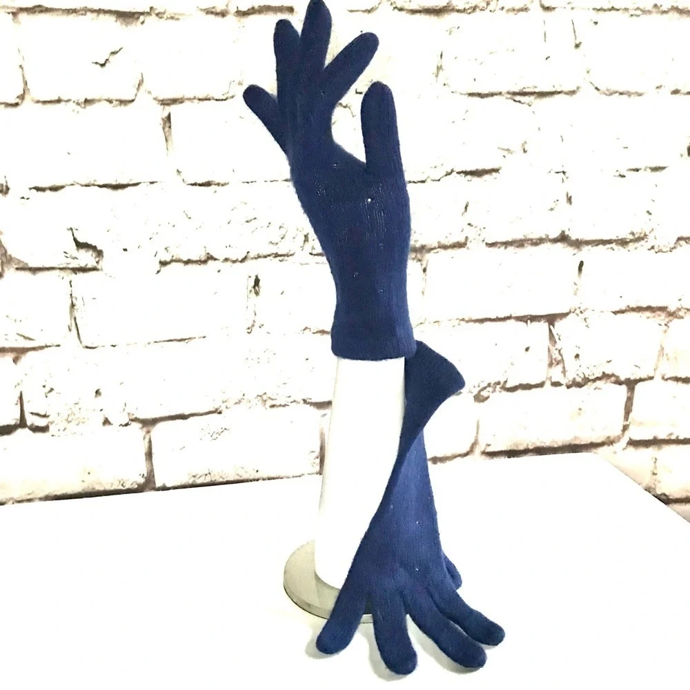 NWT Embellished Navy Blue Knit Gloves One size 1 Pair NEW WITH TAGS